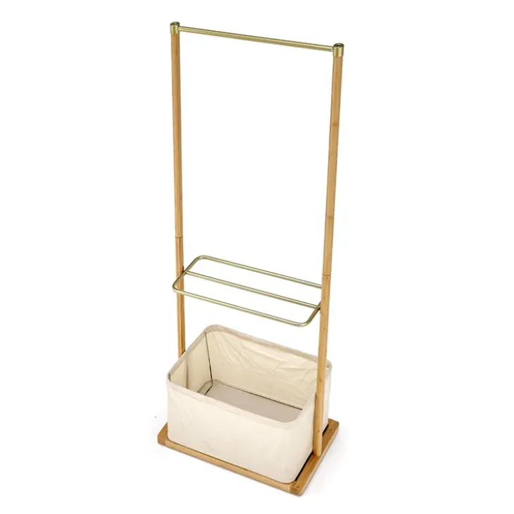 Appendiabiti da ingresso 60x166h cm in bambù tessuto beige oro Yasu
