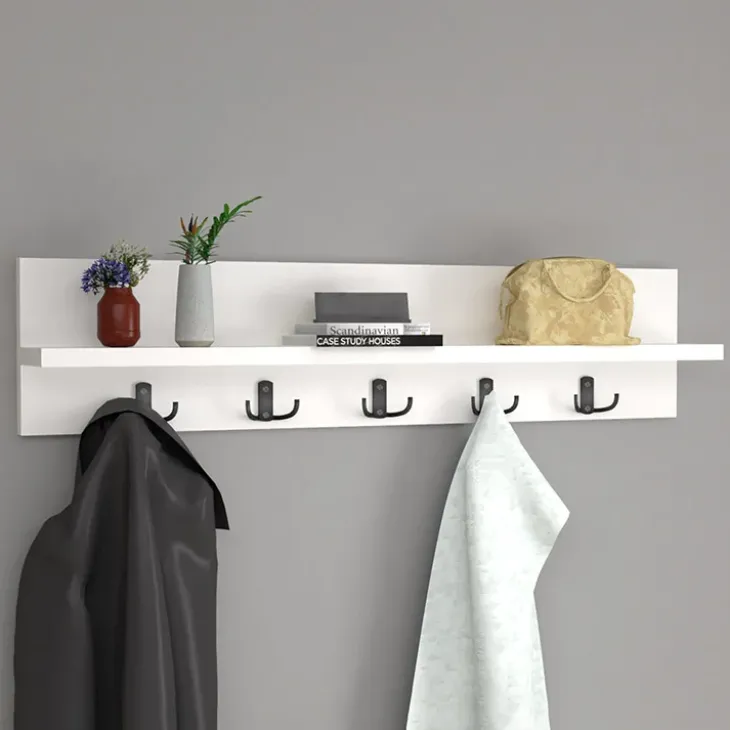 Appendiabiti da parete 80x18cm con mensola bianco Makira