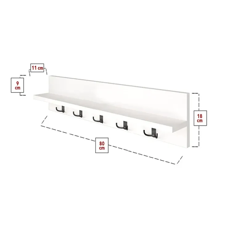 Appendiabiti da parete 80x18cm con mensola bianco Makira
