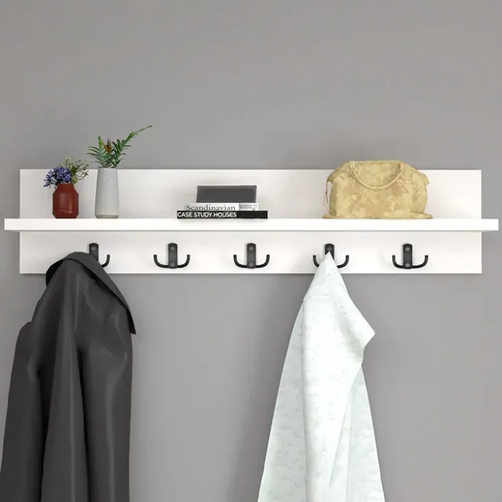 Appendiabiti da parete 80x18cm con mensola bianco Makira