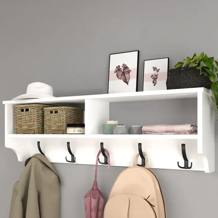 Appendiabiti da parete 120x37h cm con vani bianco Fionia
