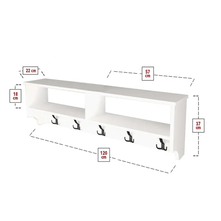 Appendiabiti da parete 120x37h cm con vani bianco Fionia