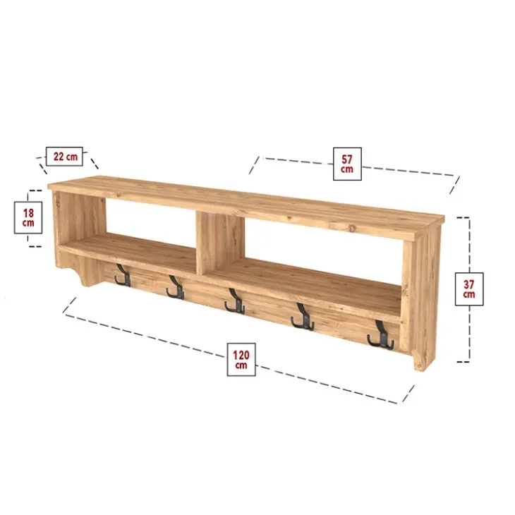Appendiabiti da parete 120x37h cm con vani rovere rustico Fionia