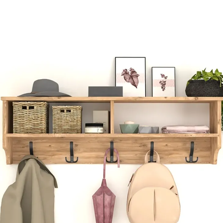 Appendiabiti da parete 120x37h cm con vani rovere rustico Fionia