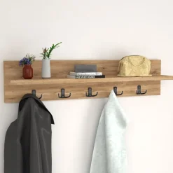 Appendiabiti da parete 80x18h cm con mensola rovere rustico Makira