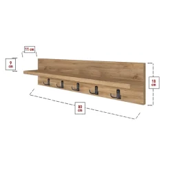 Appendiabiti da parete 80x18h cm con mensola rovere rustico Makira