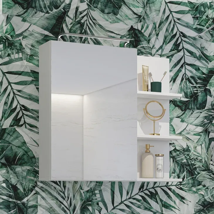 Armadietto bagno con specchio 78x71h cm 1 anta 3 mensole bianco lucido Linda