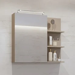 Armadietto bagno con specchio 78x71h cm 1 anta 3 mensole tortora Linda