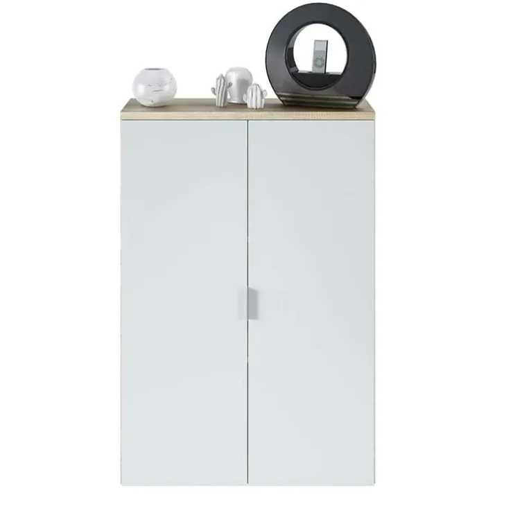 Armadietto ufficio 80x119h cm 2 ante rovere bianco opaco Work
