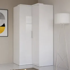 Armadio ad angolo 109x217h cm 2 ante bianco opaco e lucido Naper