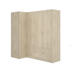 Armadio angolare reversibile 174x184h cm con ante e cassetti legno rovere Juan