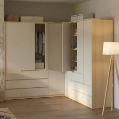 Armadio angolare 235x215h cm 8 ante 10 cassetti beige cashmere rovere Elvira