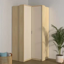 Armadio angolare 109x215h cm 2 ante moderno beige cashmere rovere Elvira