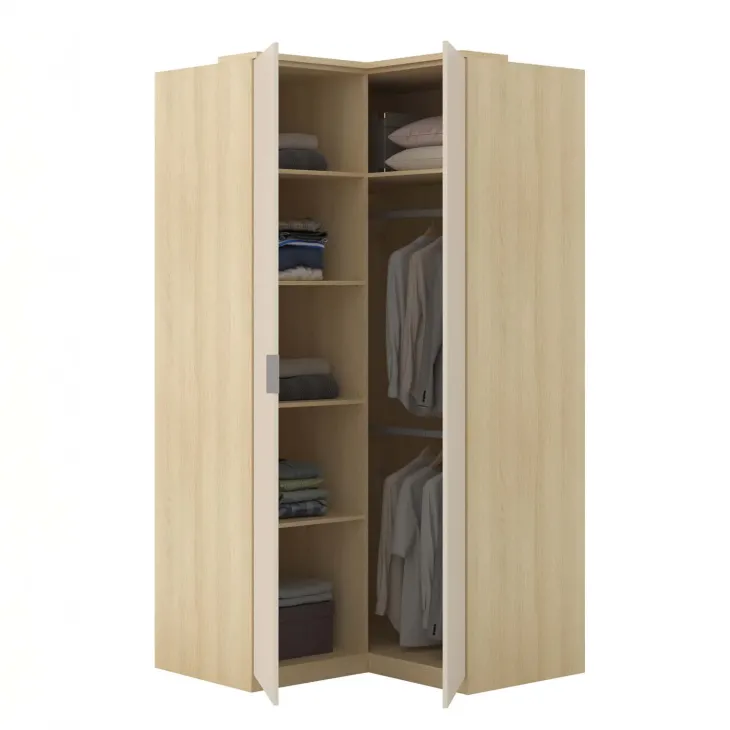 Armadio angolare 109x215h cm 2 ante moderno beige cashmere rovere Elvira