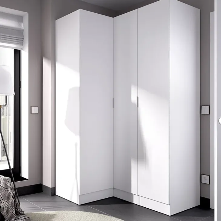 Armadio angolare 133x184h cm con barra appendiabiti legno bianco Juan
