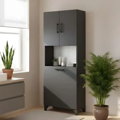 Armadio lavanderia 60x154h cm con cesto porta biancheria 2 ante e vano a giorno antracite Klara