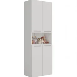 Armadio lavanderia 60x174h cm con cesto porta biancheria e 3 ante e vano a giorno bianco Grangy
