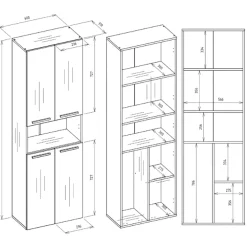 Armadio lavanderia 60x174h cm con cesto porta biancheria e 3 ante e vano a giorno bianco Grangy