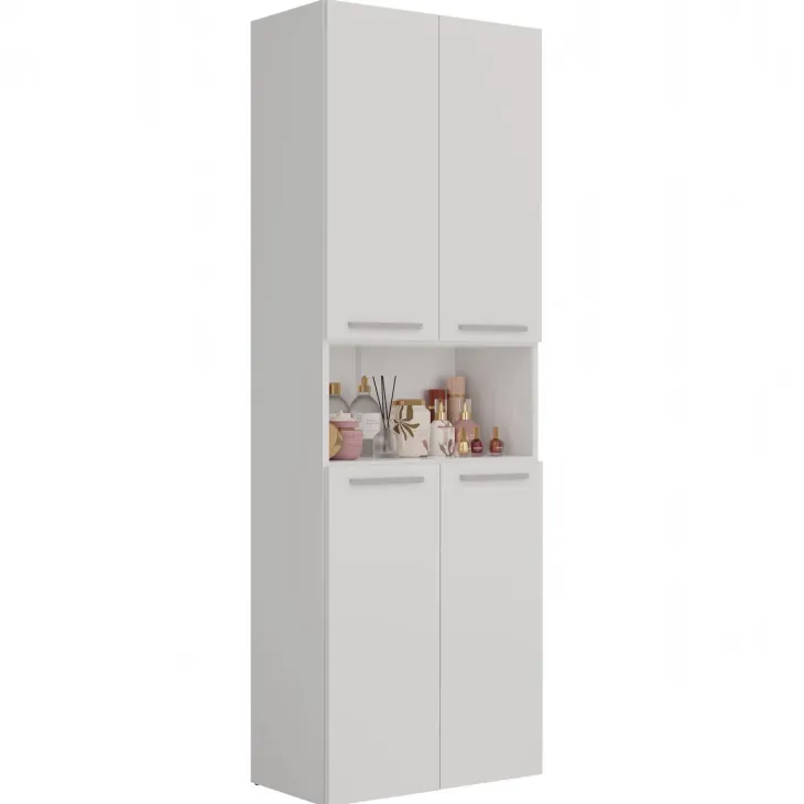 Armadio lavanderia 60x174h cm con 2 cesti porta biancheria e 2 ante bianco Grangy