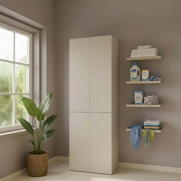 Armadio lavanderia 60x174h cm con cesto porta biancheria e 3 ante beige cashmere Melanie