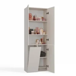 Armadio lavanderia 60x174h cm con cesto porta biancheria e 3 ante beige cashmere Melanie