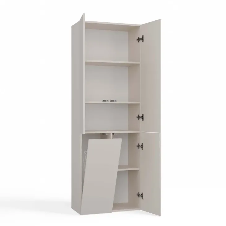 Armadio lavanderia 60x174h cm con cesto porta biancheria e 3 ante beige cashmere Melanie