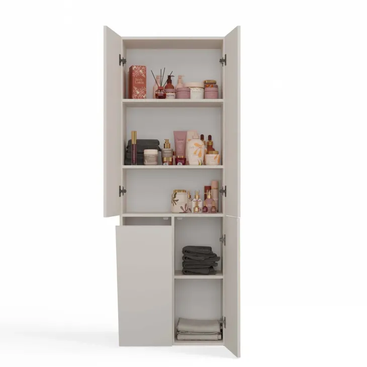 Armadio lavanderia 60x174h cm con cesto porta biancheria e 3 ante beige cashmere Melanie