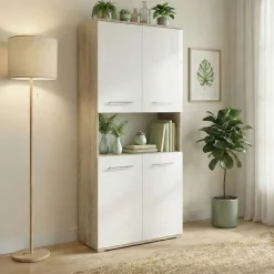 Armadio multiuso 80x176h cm 4 ante e ripiano rovere bianco lucido Time U