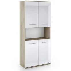 Armadio multiuso 80x176h cm 4 ante e ripiano rovere bianco lucido Time U