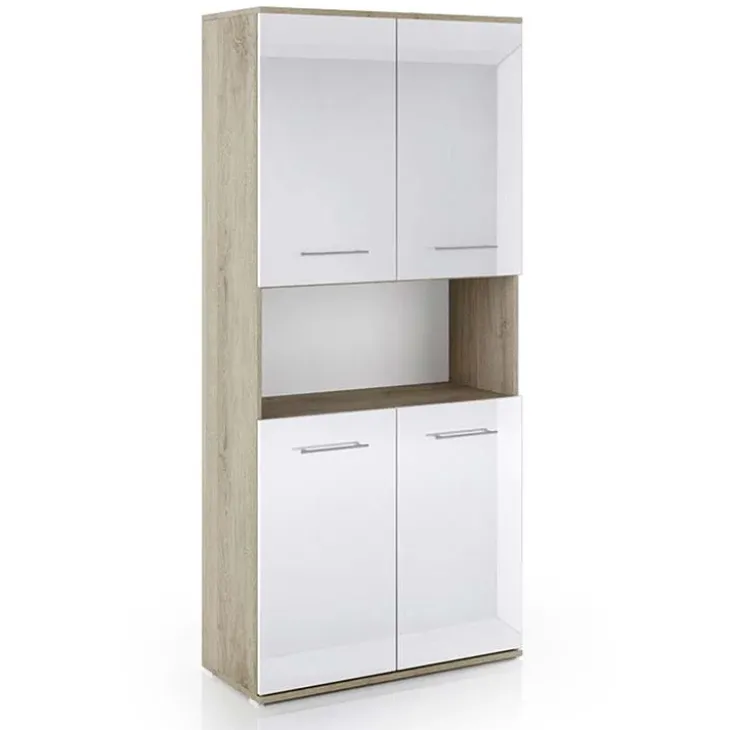 Armadio multiuso 80x176h cm 4 ante e ripiano rovere bianco lucido Time U