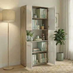 Armadio multiuso 80x176h cm 4 ante e ripiano rovere bianco lucido Time U