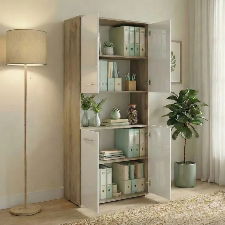 Armadio multiuso 80x176h cm 4 ante e ripiano rovere bianco lucido Time U
