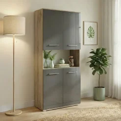 Armadio multiuso 80x176h cm 4 ante rovere antracite lucido Time U