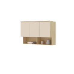 Armadio per cameretta 251x215h cm con scrivania beige cashmere rovere Elvira