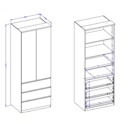 Armadio per cameretta 251x215h cm con scrivania e libreria verde salvia rovere Elvira