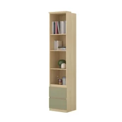 Armadio per cameretta 251x215h cm con scrivania e libreria verde salvia rovere Elvira