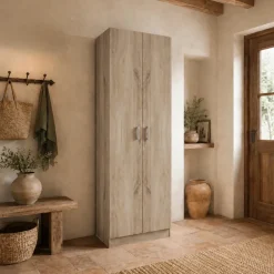Armadio scarpiera 59x181h cm 2 ante moderna da ingresso rovere chiaro Max