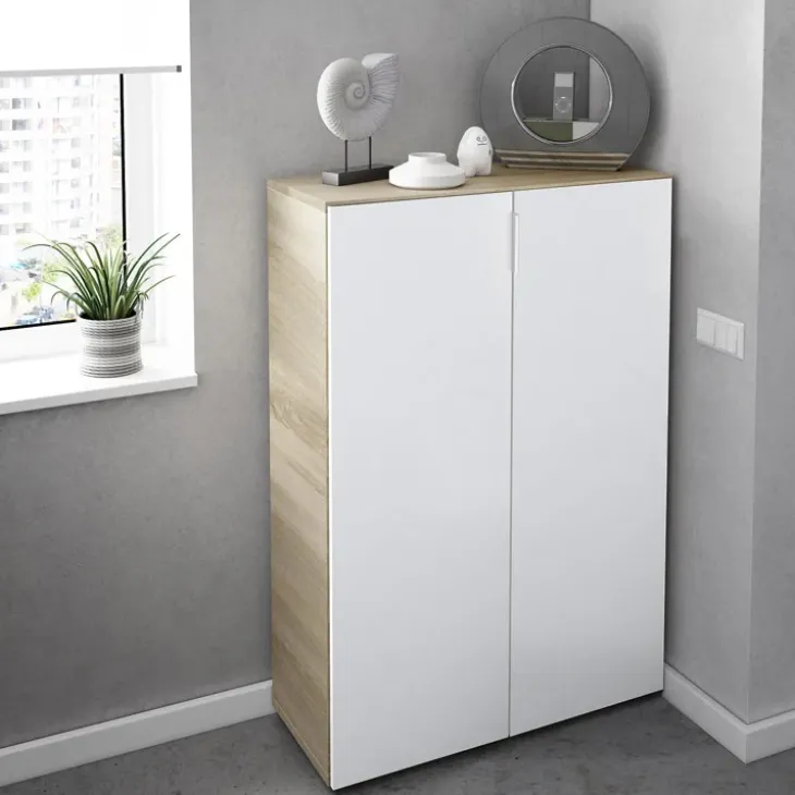 Armadio scarpiera 72x103h cm 6 ripiani bianco opaco rovere Stil Gihome®