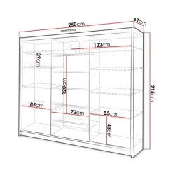 Armadio scorrevole 250x215h cm 3 ante moderno cassetti e led bianco Larissa