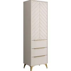 Armadio soggiorno 54x180h cm 1 anta 6 cassetti beige con frontali serigrafati Miriam