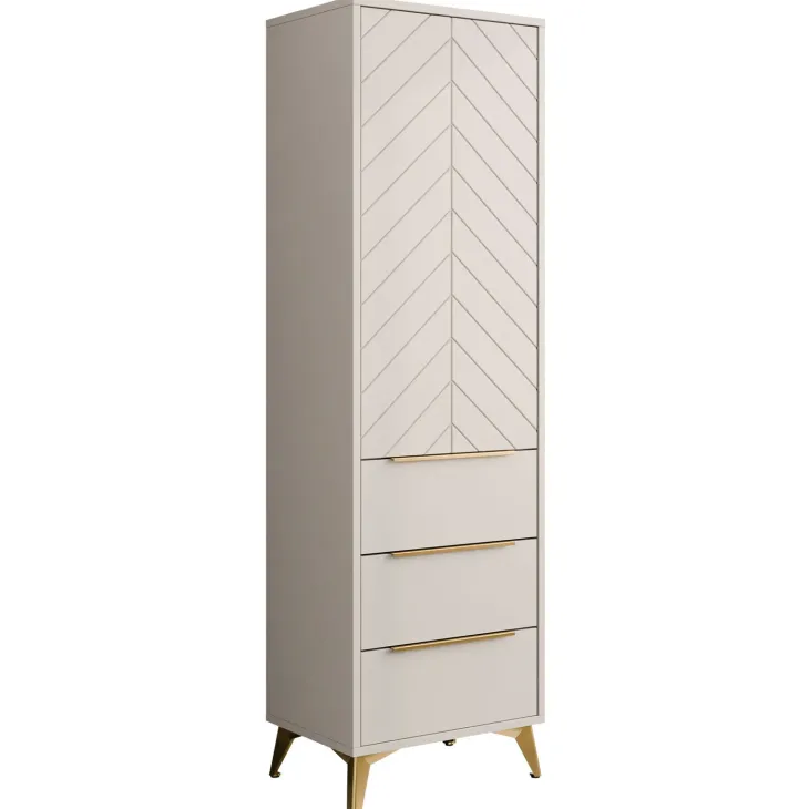 Armadio soggiorno 54x180h cm 1 anta 6 cassetti beige con frontali serigrafati Miriam