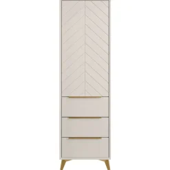 Armadio soggiorno 54x180h cm 1 anta 6 cassetti beige con frontali serigrafati Miriam