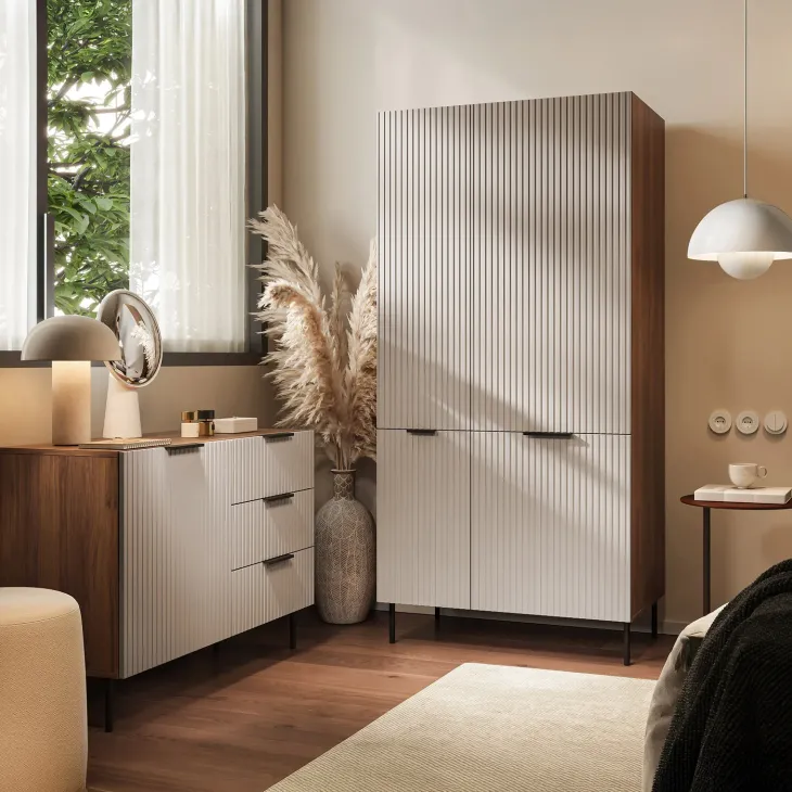 Armadio soggiorno 90x168h cm 4 ante beige cashmere noce Serenia