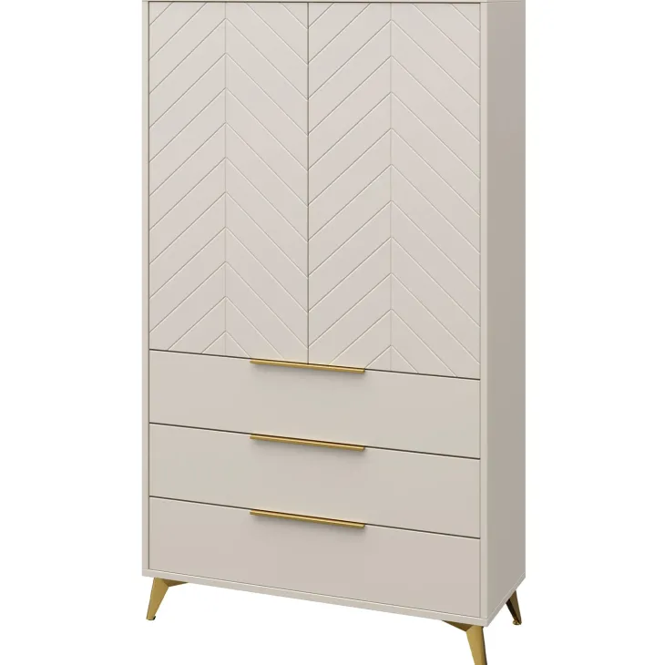 Armadio soggiorno 104x180h cm 2 ante 6 cassetti beige con frontali serigrafati Miriam