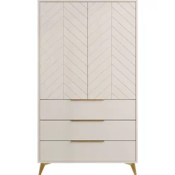 Armadio soggiorno 104x180h cm 2 ante 6 cassetti beige con frontali serigrafati Miriam