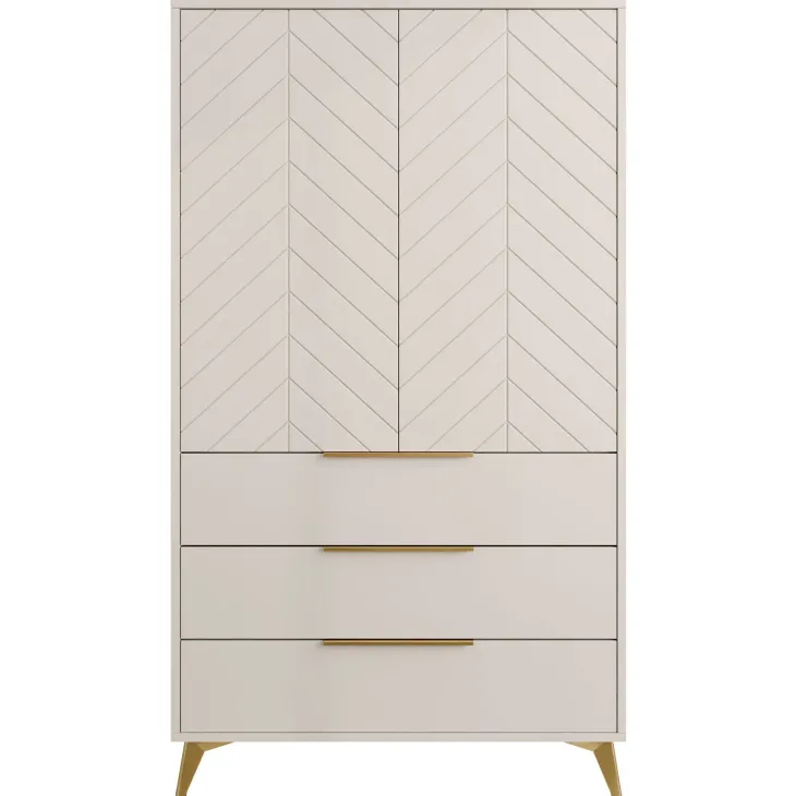 Armadio soggiorno 104x180h cm 2 ante 6 cassetti beige con frontali serigrafati Miriam