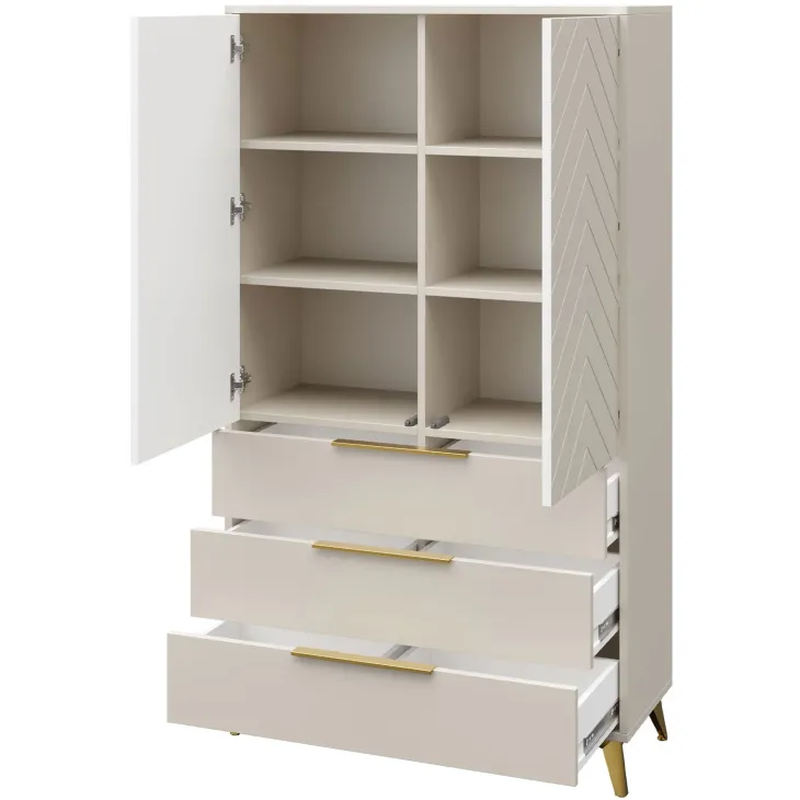 Armadio soggiorno 104x180h cm 2 ante 6 cassetti beige con frontali serigrafati Miriam