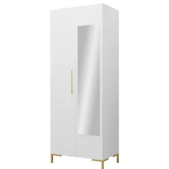 Armadio soggiorno 74x196h cm 2 ante con specchio bianco Nuvia