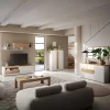 Armadio soggiorno 114x160h cm 2 ante con led bianco lucido rovere chiaro Istria