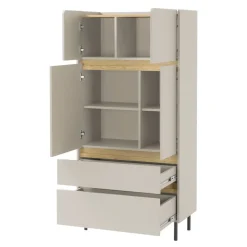 Armadio soggiorno 80x165h cm 4 ante 2 cassetti beige cashmere rovere chiaro Linfa
